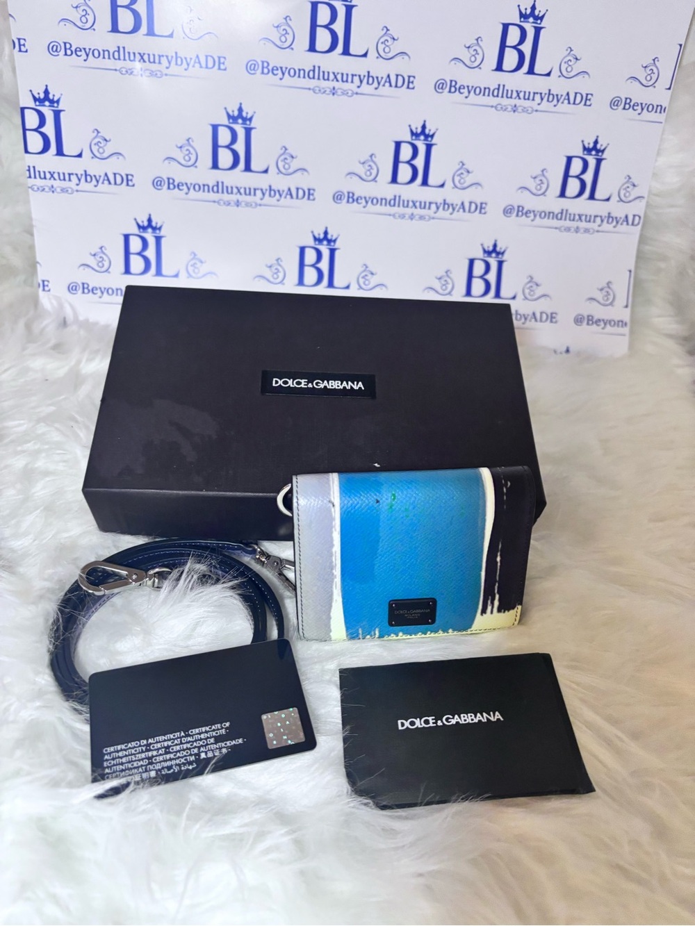 Dolce & Gabbana Turquoise and Navy Brushstroke Leather Crossbody wallet